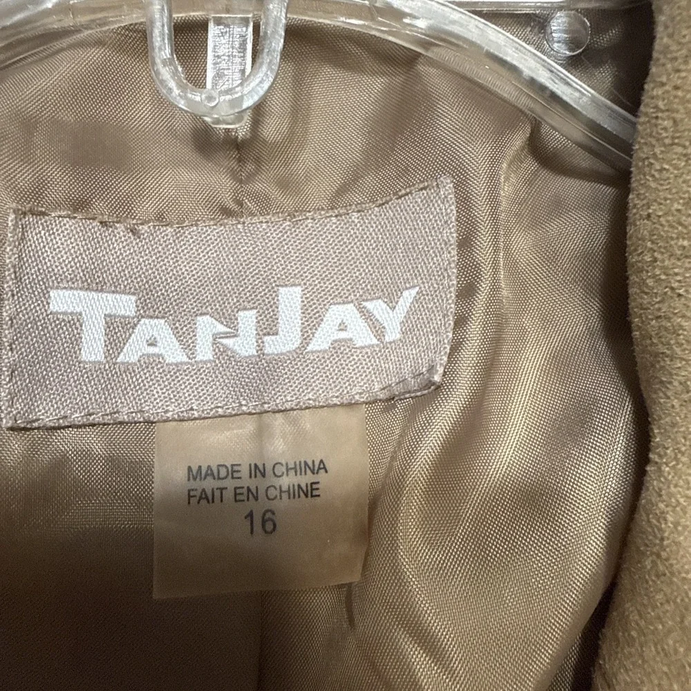 Tanjay Faux Suede Jacket Size 16 Tan Camel Quilted Shoulder Blazer Button Front